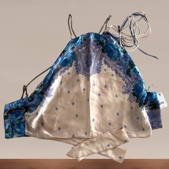 FREE PEOPLE For The Night Silver-Chain-Strap Open Back-Tie Satin Cami-Lg NWT - Picture 4 of 10